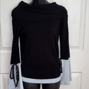 Off the shoulder black sweater blue bell sleeve with ribbons size Medium XOXO